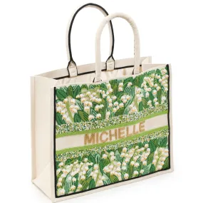 BEADED CUSTOM LILY OF THE VALLEY TOTE