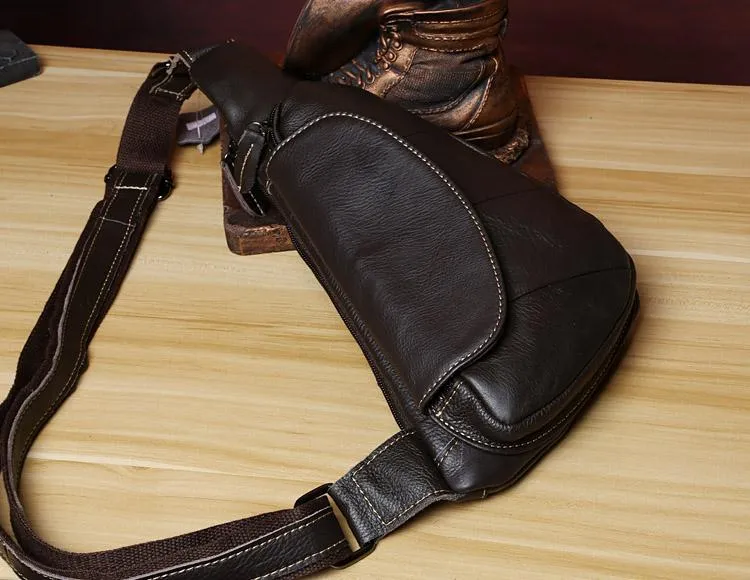 Black Leather Sling Bag for Men Mens Chest Bag Crossbody Chest Bag Chest Crossbody Bag