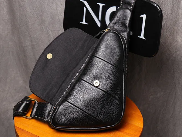 Black Leather Sling Bag for Men Mens Chest Bag Crossbody Chest Bag Chest Crossbody Bag