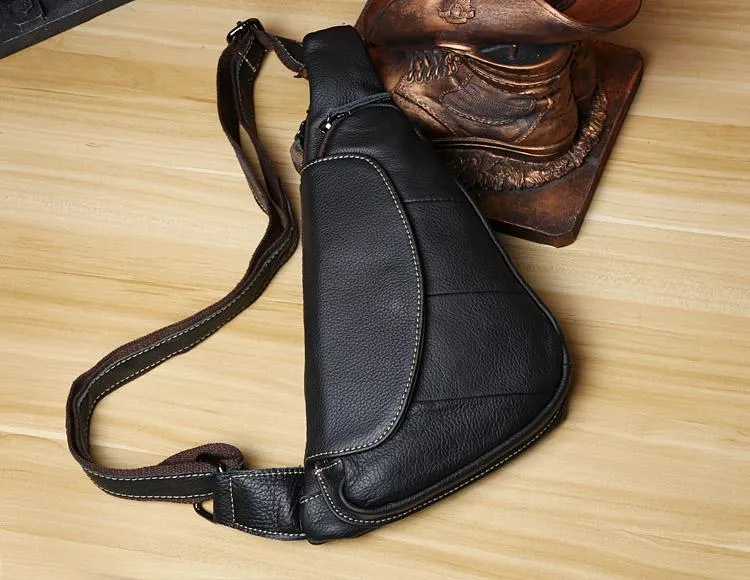 Black Leather Sling Bag for Men Mens Chest Bag Crossbody Chest Bag Chest Crossbody Bag