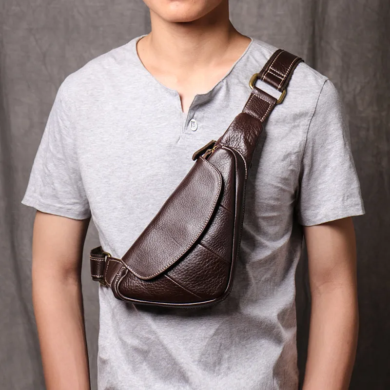 Black Leather Sling Bag for Men Mens Chest Bag Crossbody Chest Bag Chest Crossbody Bag