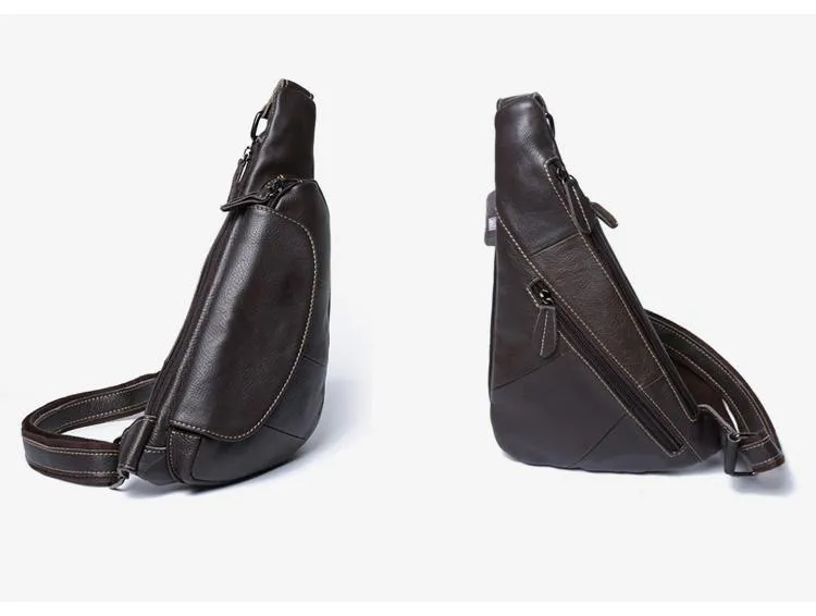 Black Leather Sling Bag for Men Mens Chest Bag Crossbody Chest Bag Chest Crossbody Bag