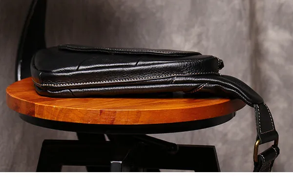 Black Leather Sling Bag for Men Mens Chest Bag Crossbody Chest Bag Chest Crossbody Bag