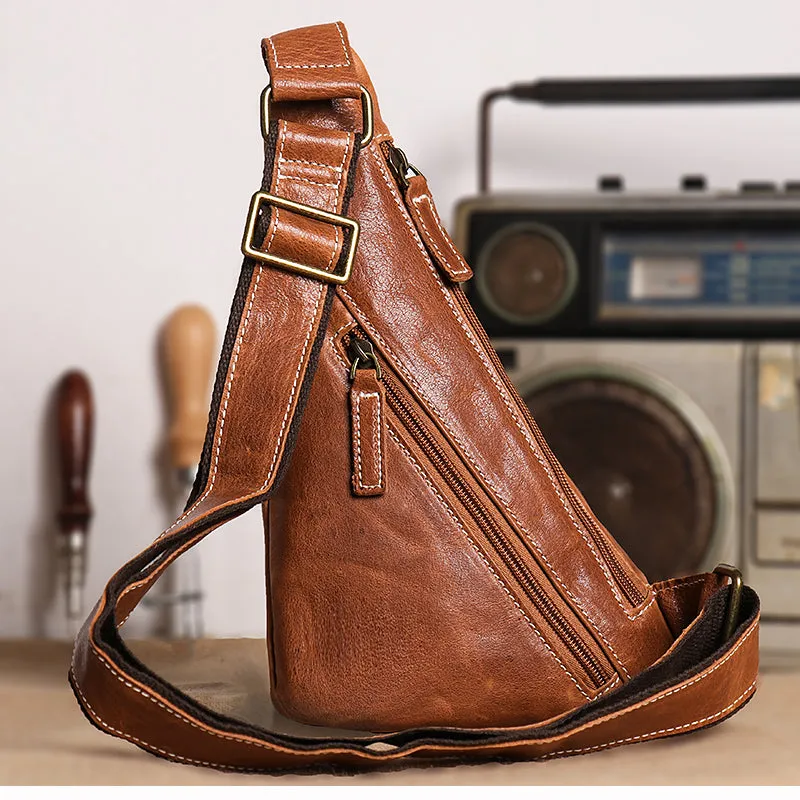 Black Leather Sling Bag for Men Mens Chest Bag Crossbody Chest Bag Chest Crossbody Bag