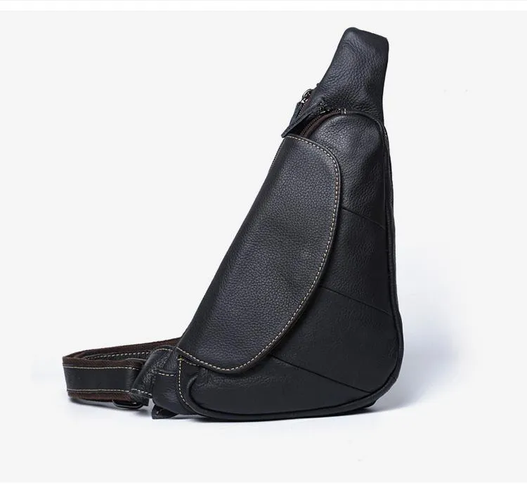 Black Leather Sling Bag for Men Mens Chest Bag Crossbody Chest Bag Chest Crossbody Bag