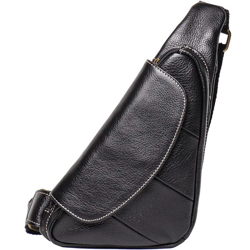 Black Leather Sling Bag for Men Mens Chest Bag Crossbody Chest Bag Chest Crossbody Bag