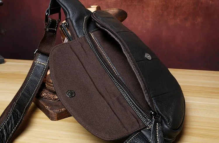Black Leather Sling Bag for Men Mens Chest Bag Crossbody Chest Bag Chest Crossbody Bag