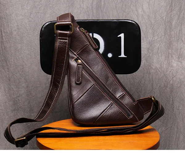 Black Leather Sling Bag for Men Mens Chest Bag Crossbody Chest Bag Chest Crossbody Bag