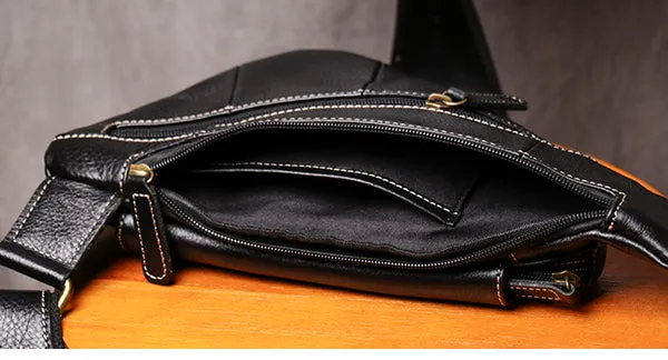 Black Leather Sling Bag for Men Mens Chest Bag Crossbody Chest Bag Chest Crossbody Bag