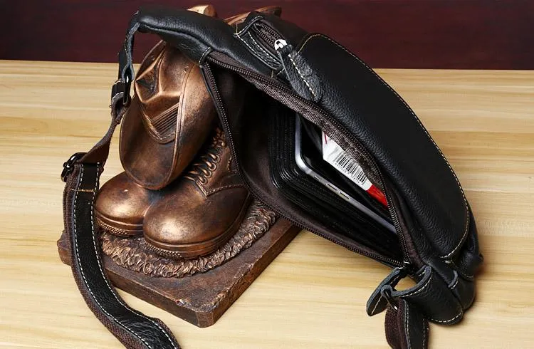 Black Leather Sling Bag for Men Mens Chest Bag Crossbody Chest Bag Chest Crossbody Bag