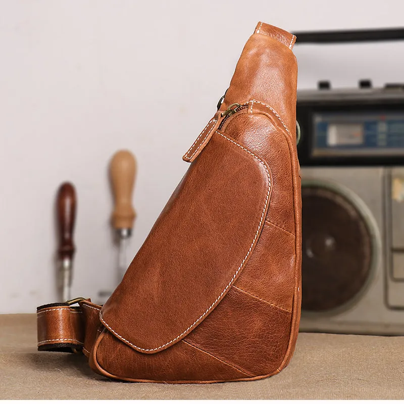 Black Leather Sling Bag for Men Mens Chest Bag Crossbody Chest Bag Chest Crossbody Bag