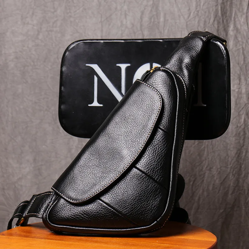 Black Leather Sling Bag for Men Mens Chest Bag Crossbody Chest Bag Chest Crossbody Bag