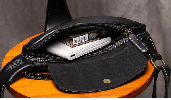 Black Leather Sling Bag for Men Mens Chest Bag Crossbody Chest Bag Chest Crossbody Bag