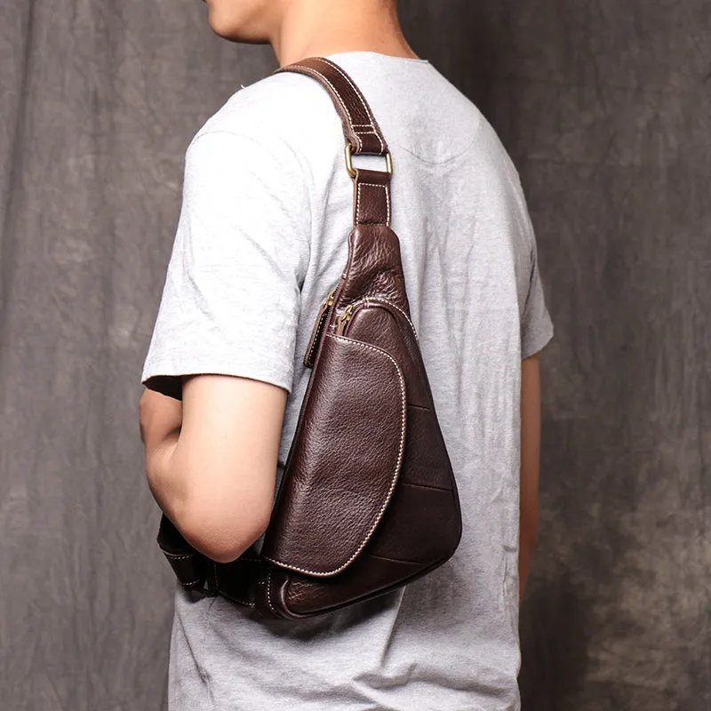 Black Leather Sling Bag for Men Mens Chest Bag Crossbody Chest Bag Chest Crossbody Bag