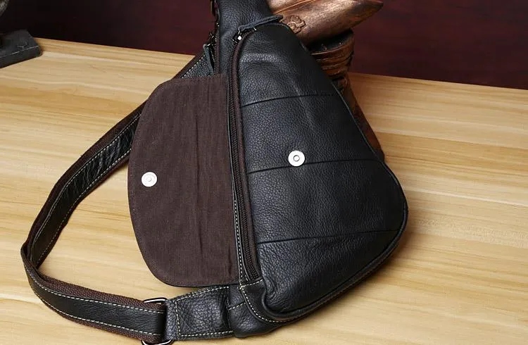 Black Leather Sling Bag for Men Mens Chest Bag Crossbody Chest Bag Chest Crossbody Bag