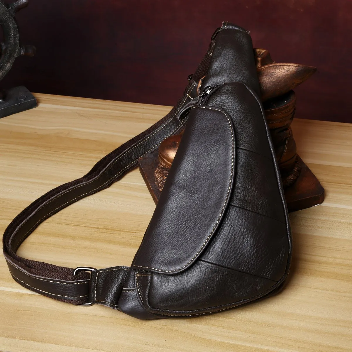 Black Leather Sling Bag for Men Mens Chest Bag Crossbody Chest Bag Chest Crossbody Bag