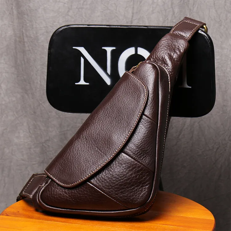 Black Leather Sling Bag for Men Mens Chest Bag Crossbody Chest Bag Chest Crossbody Bag