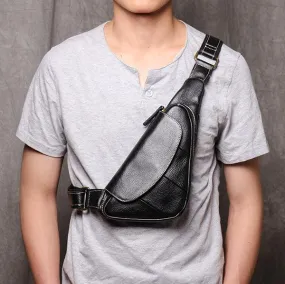 Black Leather Sling Bag for Men Mens Chest Bag Crossbody Chest Bag Chest Crossbody Bag