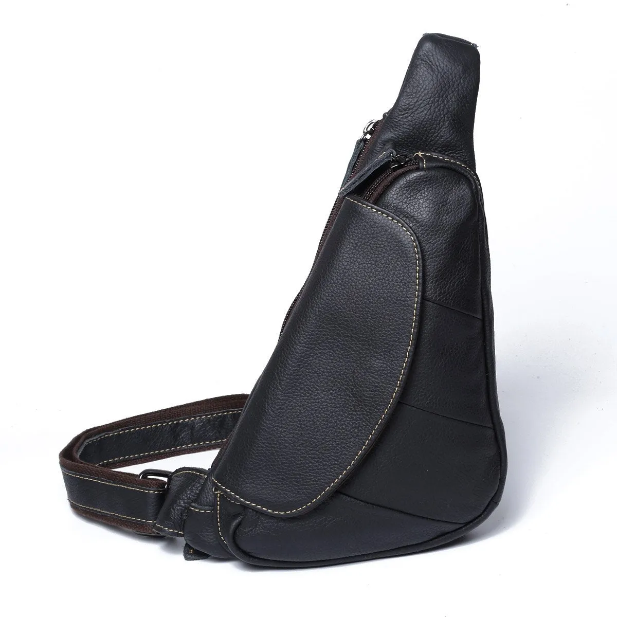 Black Leather Sling Bag for Men Mens Chest Bag Crossbody Chest Bag Chest Crossbody Bag