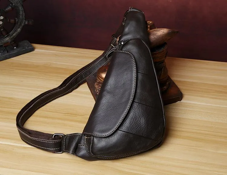 Black Leather Sling Bag for Men Mens Chest Bag Crossbody Chest Bag Chest Crossbody Bag