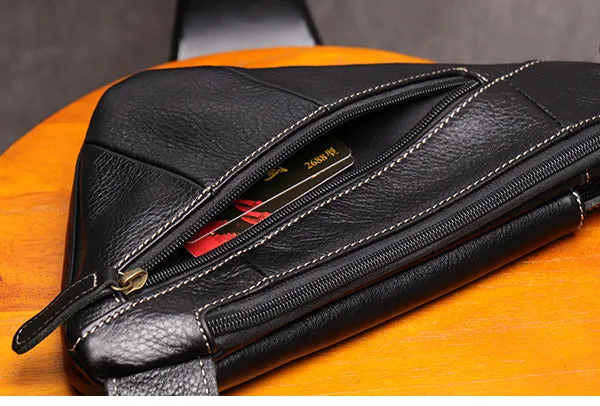 Black Leather Sling Bag for Men Mens Chest Bag Crossbody Chest Bag Chest Crossbody Bag