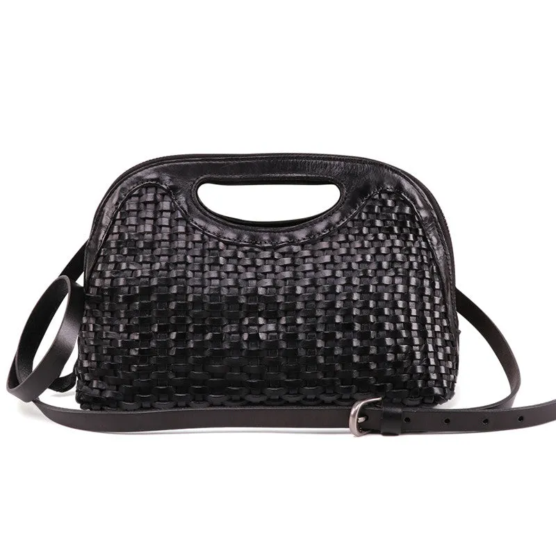 Boho Womens Woven Leather Satchel Handbag Side Bag Purse for Womens