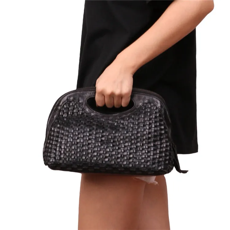 Boho Womens Woven Leather Satchel Handbag Side Bag Purse for Womens