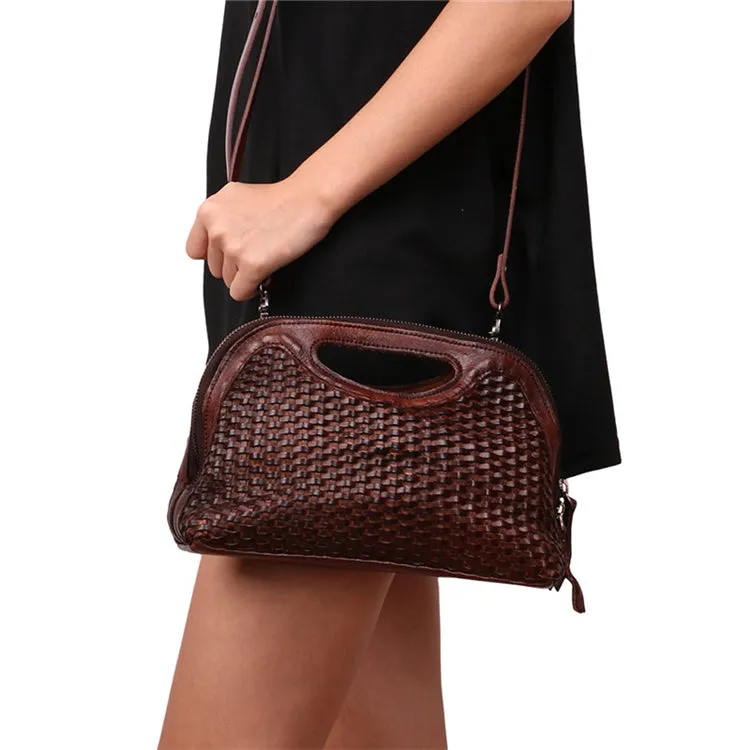 Boho Womens Woven Leather Satchel Handbag Side Bag Purse for Womens