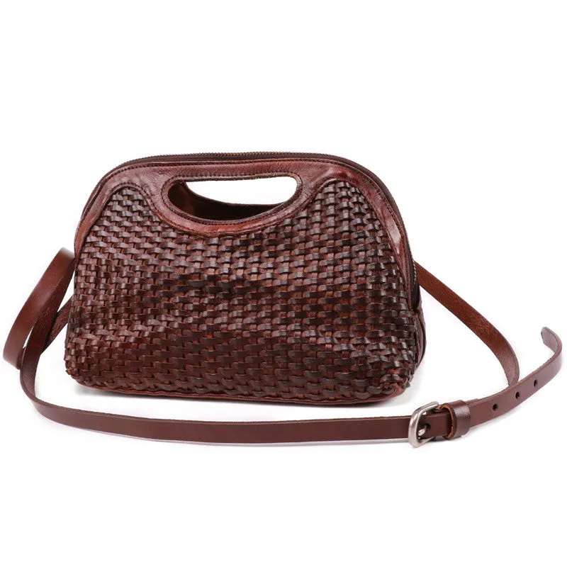 Boho Womens Woven Leather Satchel Handbag Side Bag Purse for Womens