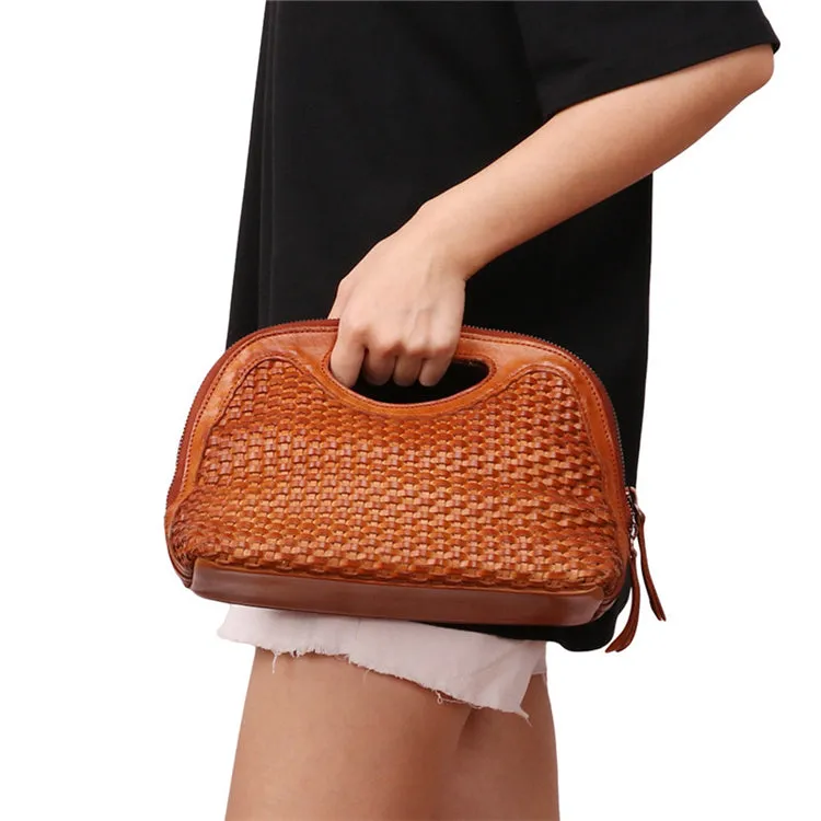 Boho Womens Woven Leather Satchel Handbag Side Bag Purse for Womens