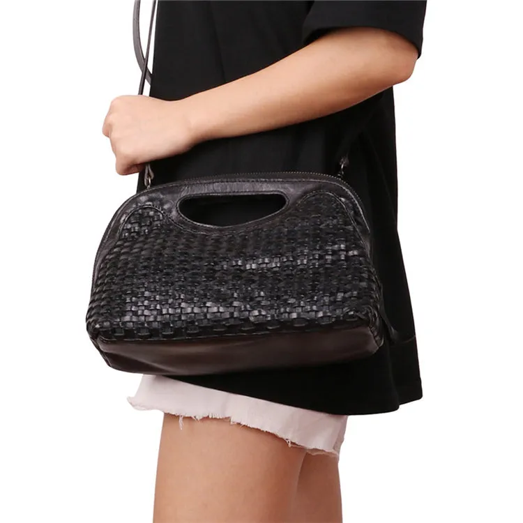 Boho Womens Woven Leather Satchel Handbag Side Bag Purse for Womens