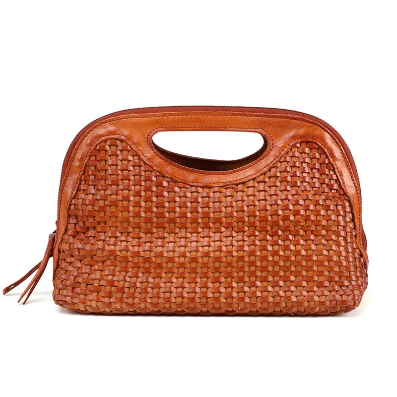 Boho Womens Woven Leather Satchel Handbag Side Bag Purse for Womens