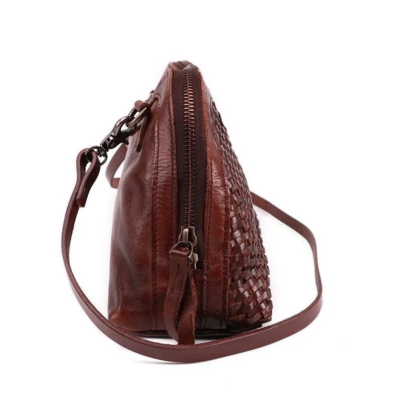 Boho Womens Woven Leather Satchel Handbag Side Bag Purse for Womens