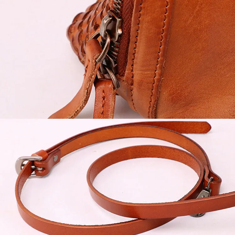 Boho Womens Woven Leather Satchel Handbag Side Bag Purse for Womens