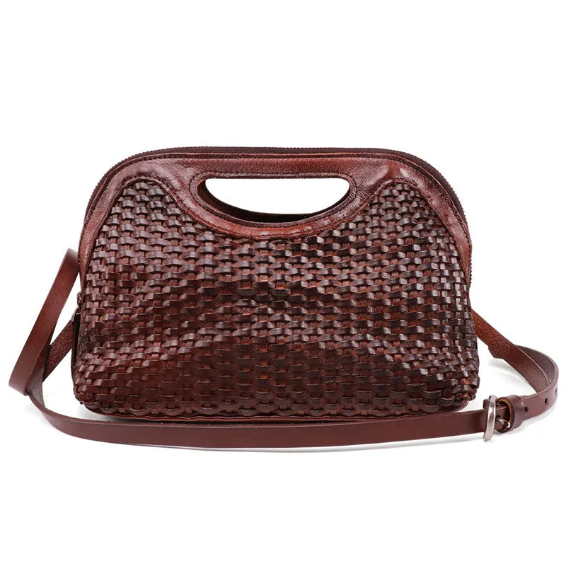 Boho Womens Woven Leather Satchel Handbag Side Bag Purse for Womens