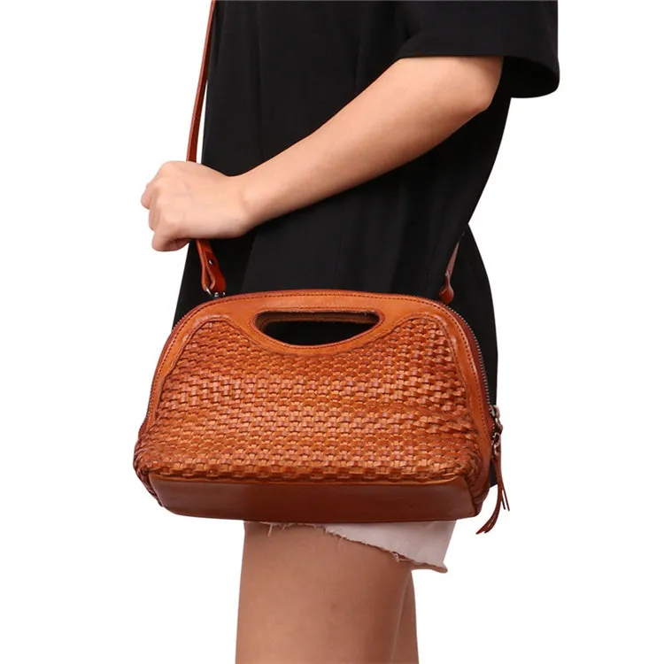 Boho Womens Woven Leather Satchel Handbag Side Bag Purse for Womens