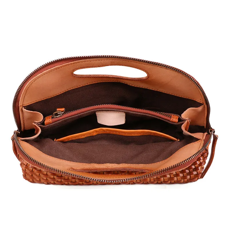 Boho Womens Woven Leather Satchel Handbag Side Bag Purse for Womens