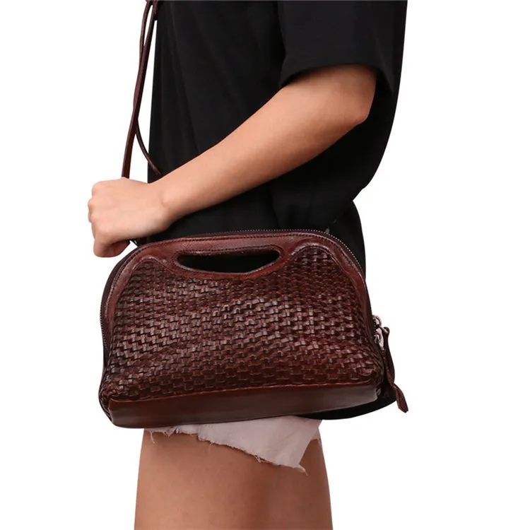 Boho Womens Woven Leather Satchel Handbag Side Bag Purse for Womens