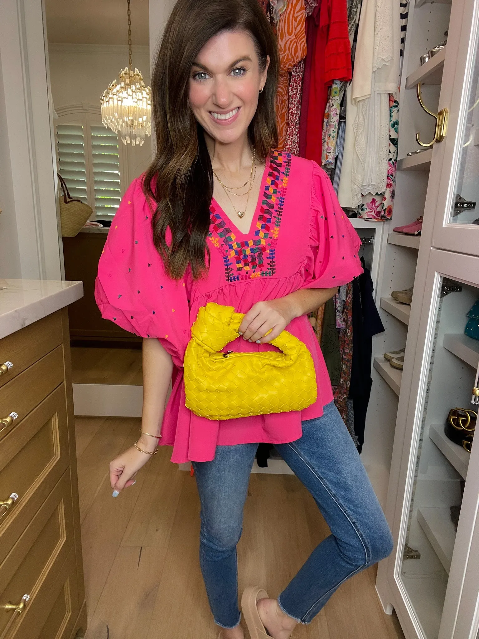 Braided Top Knot Clutch Bag in Yellow