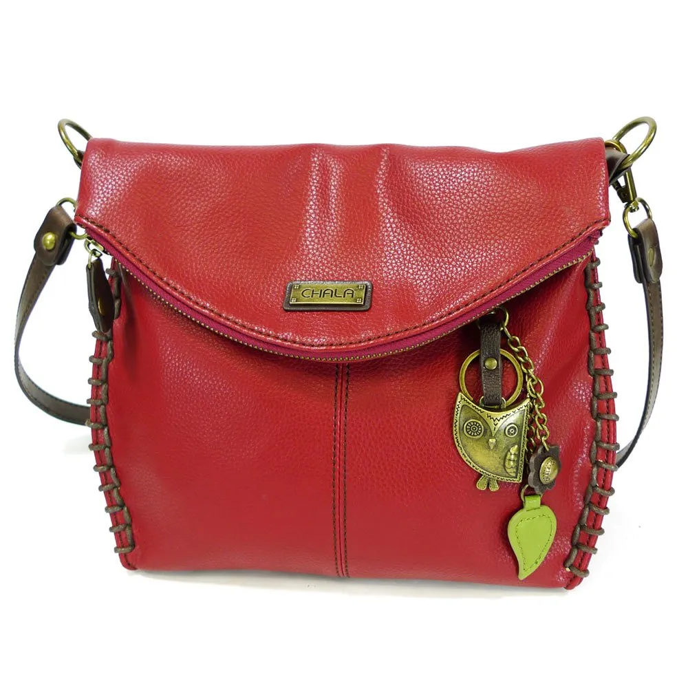 Chala Charming Crossbody Bag with Zipper Flap Top and Metal Chain - Burgundy