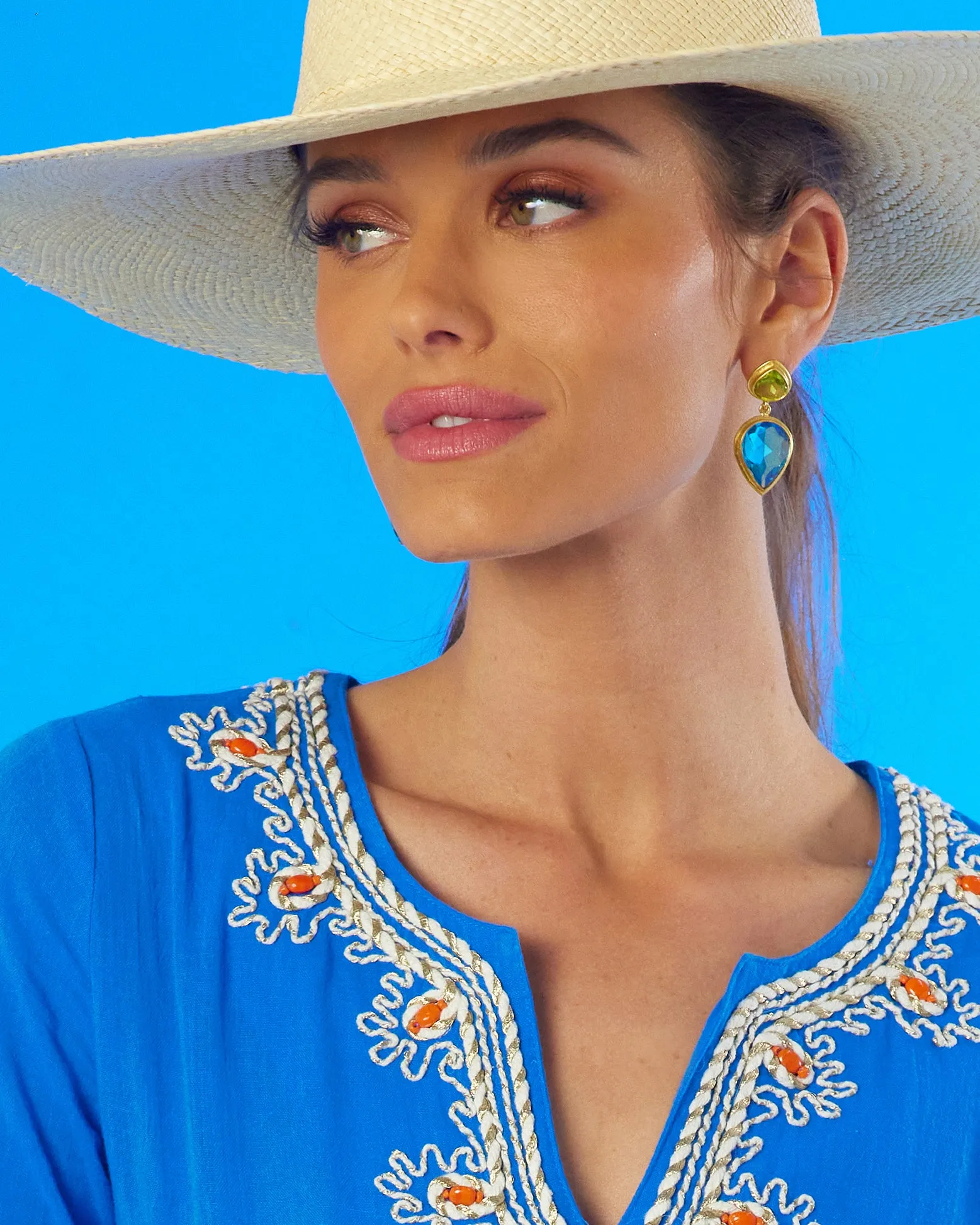 Hadley Tear Drop Earrings in Lime Green and Radiant Blue