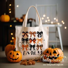 HALLOWEEN BOW Coquette BAG with NAME Trick Or Treat Halloween Bag Tote TOTEBOW340520