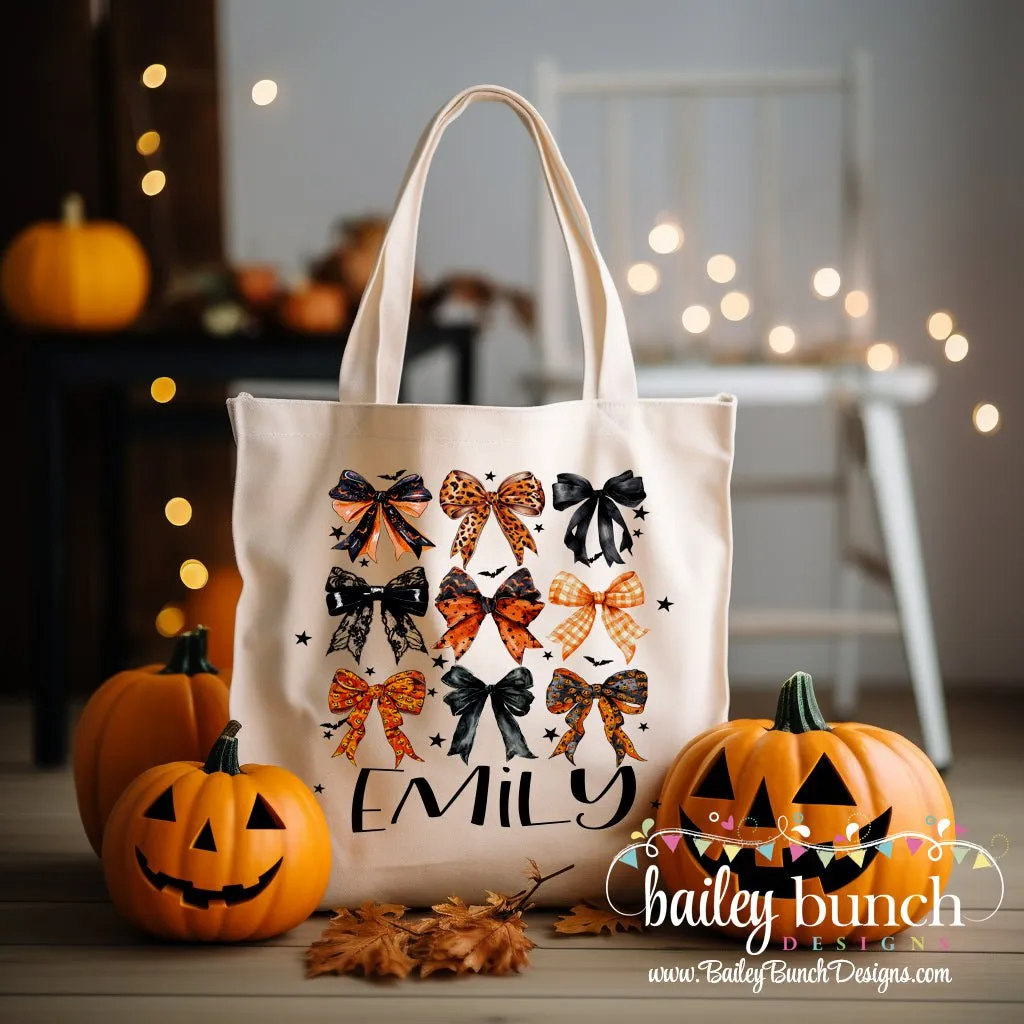 HALLOWEEN BOW Coquette BAG with NAME Trick Or Treat Halloween Bag Tote TOTEBOW340520