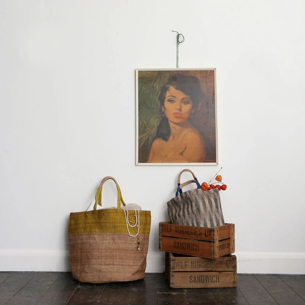 Hand Woven Jute Tote Bag Ochre
