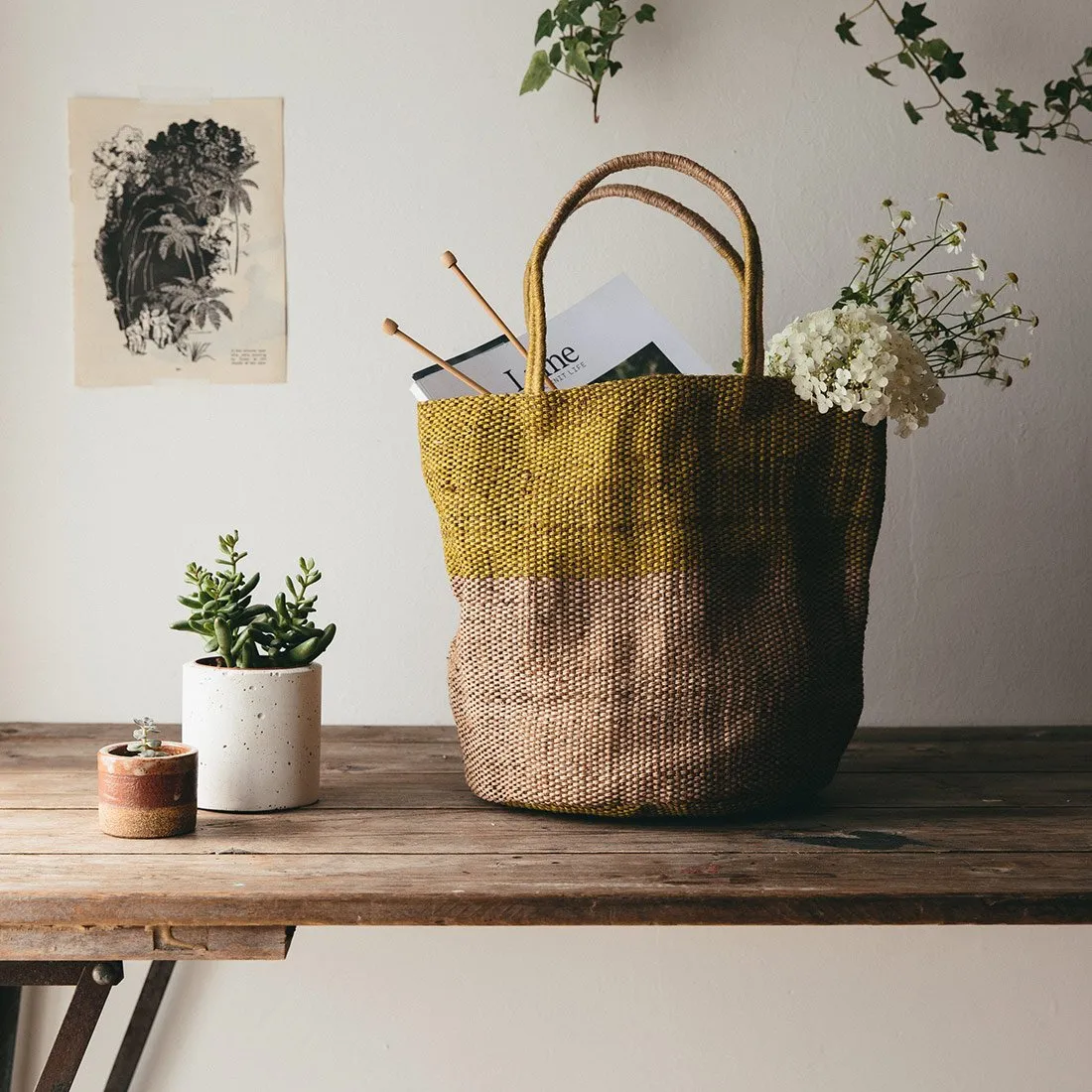 Hand Woven Jute Tote Bag Ochre