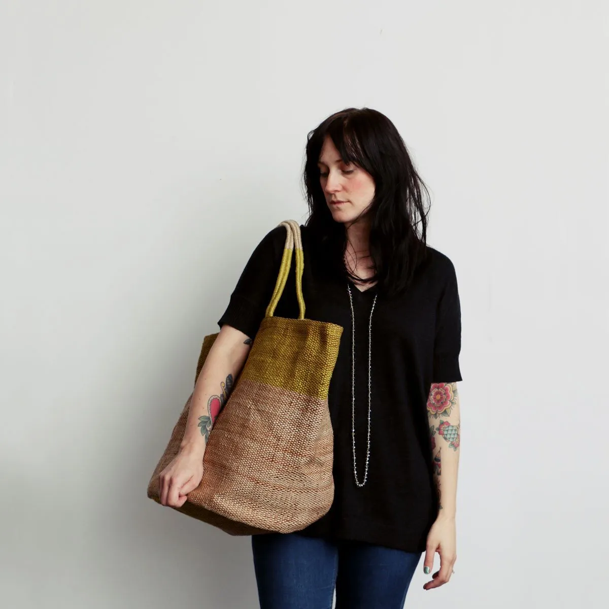 Hand Woven Jute Tote Bag Ochre