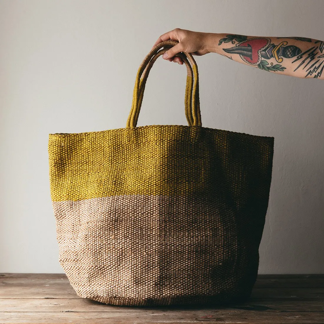 Hand Woven Jute Tote Bag Ochre