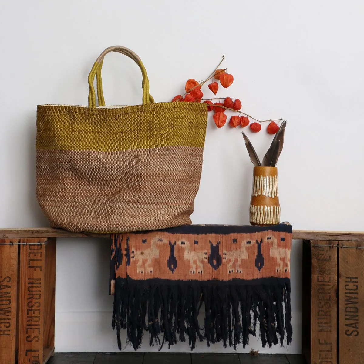 Hand Woven Jute Tote Bag Ochre