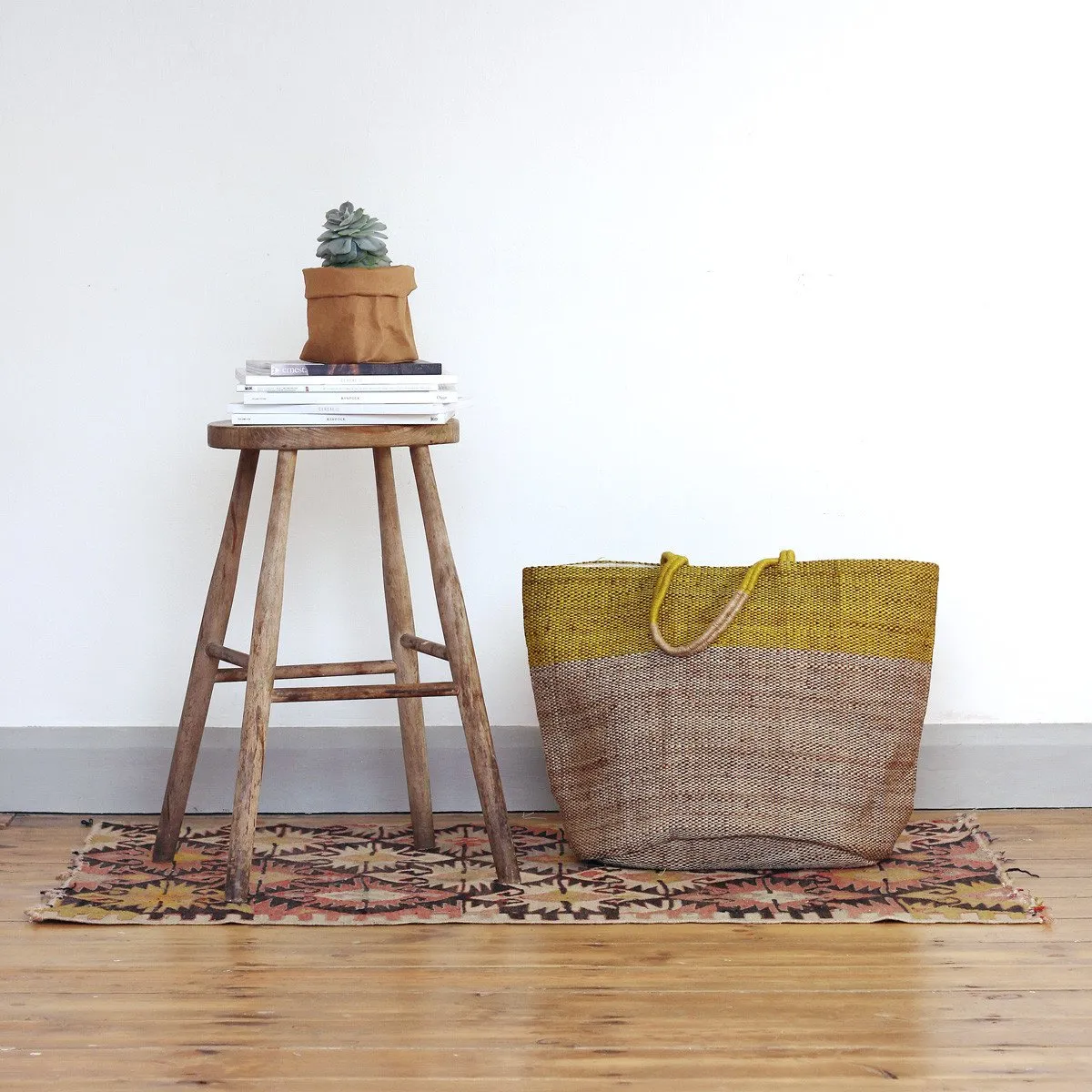Hand Woven Jute Tote Bag Ochre