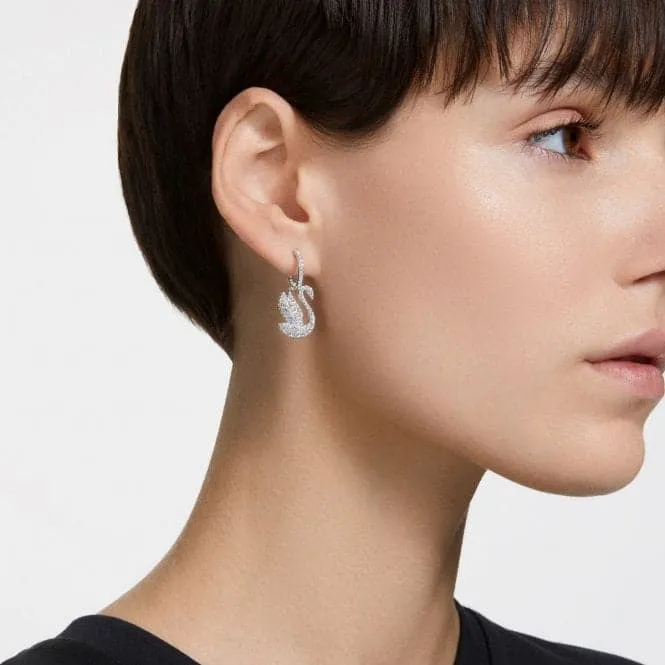 Iconic Swan Rhodium Plated White Swan Hoop Earrings 5647545